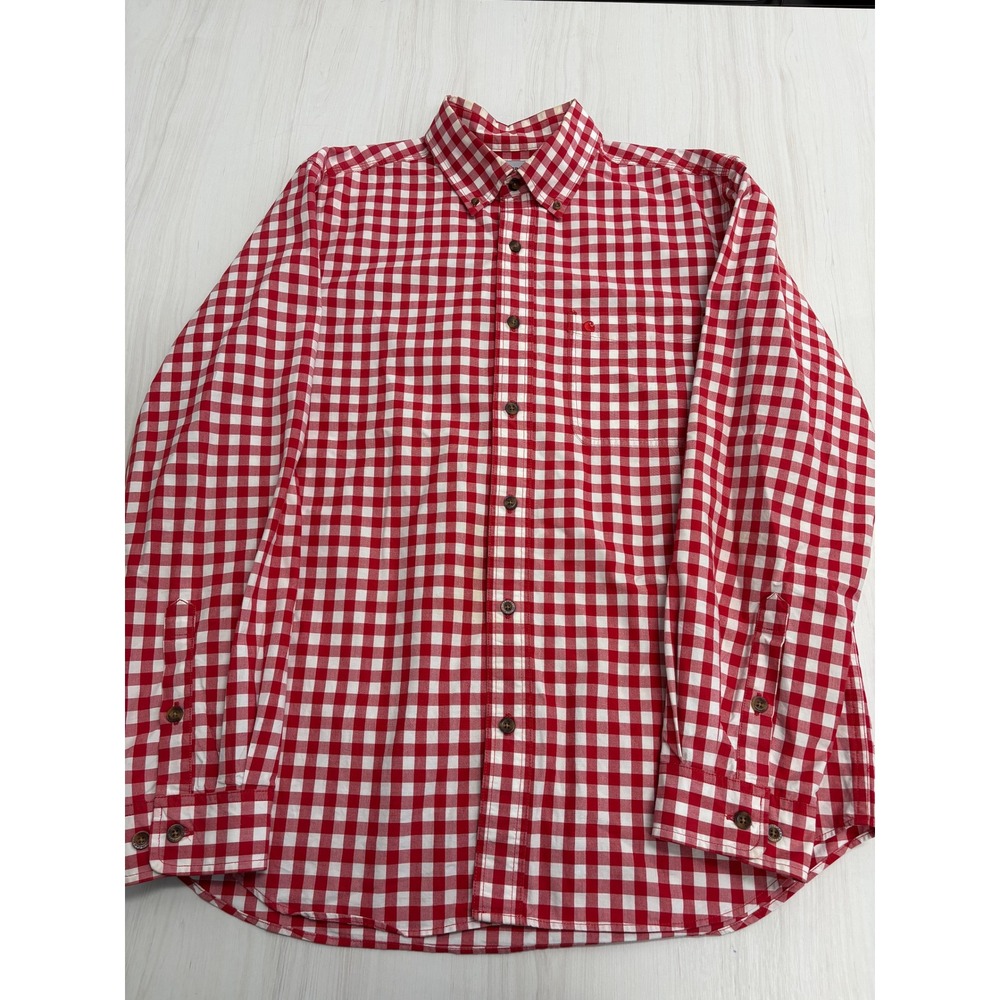 Carhartt Button Up Shirt Men's Large Red White Plaid Check Cotton Work Casual